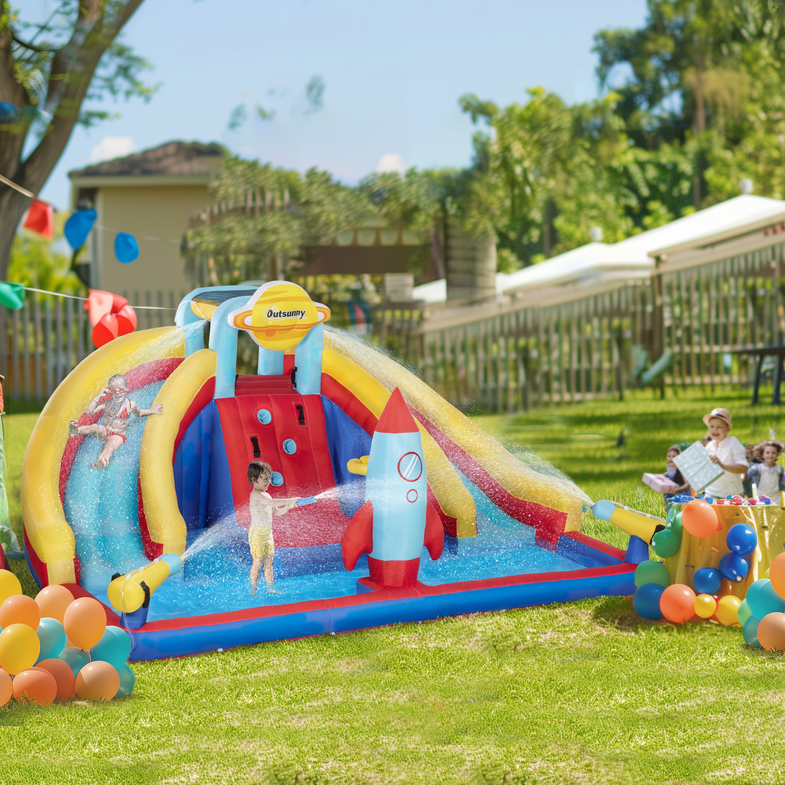 Piscina inflable 5 en 1 patio trasero grande juego al aire libre para actividades de fiesta de cumpleaños