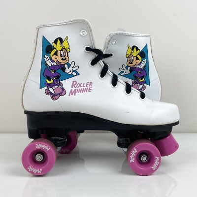Vintage Disney Girls Minnie Mouse Roller Blades Skates White & Pink Size 3.0