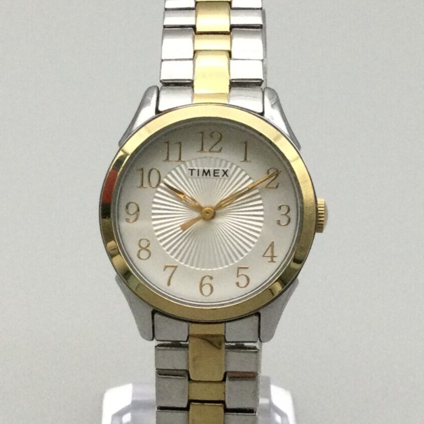 Timex Watch Women 29mm Silver Gold Two Tone Stretch Band