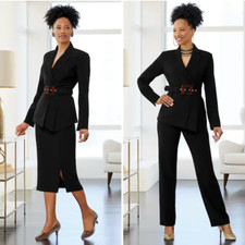 Size 24W PLUS Ashro Black Gabiola 3-Piece Wardrober Skirt and Pant Suit