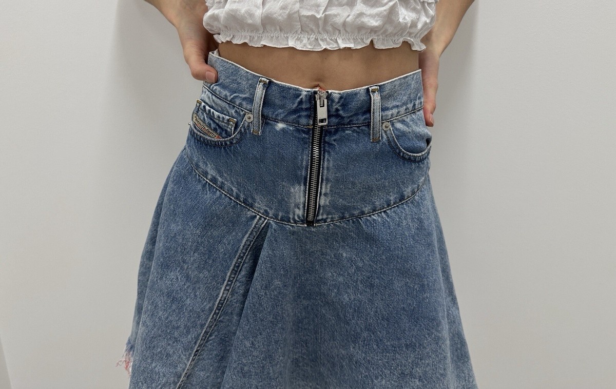 Diesel Asymmetric Denim Zip Flare Skirt Blue y2k Rare Size XS | eBay