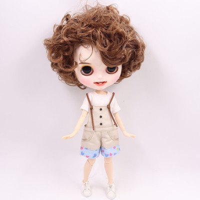 12'' Blythe factory Doll Short Brown curly hair Matte face 1/6 bjd open mouth