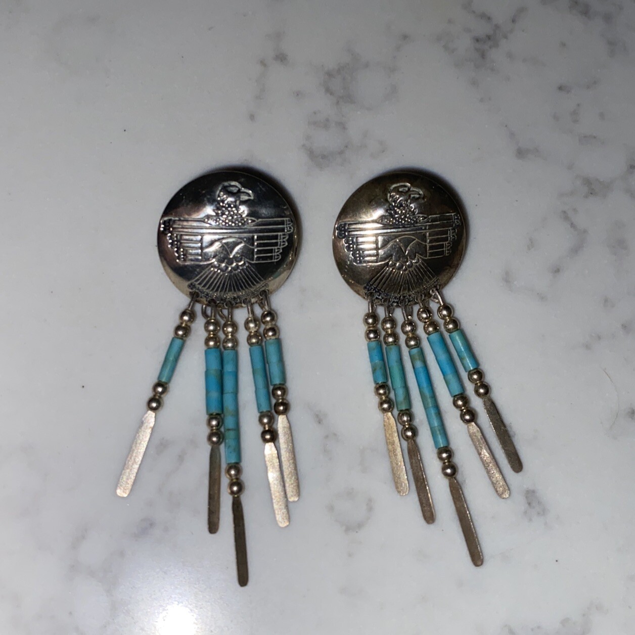 NATIVE STERLING SILVER Turquoise DANGLE STUD EARR… - image 3