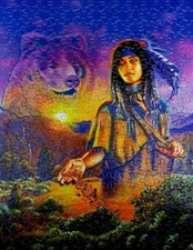 BEAR MAIDEN Indian Native American Woman Glow 300 Pieces BOXLESS Puzzle 100%