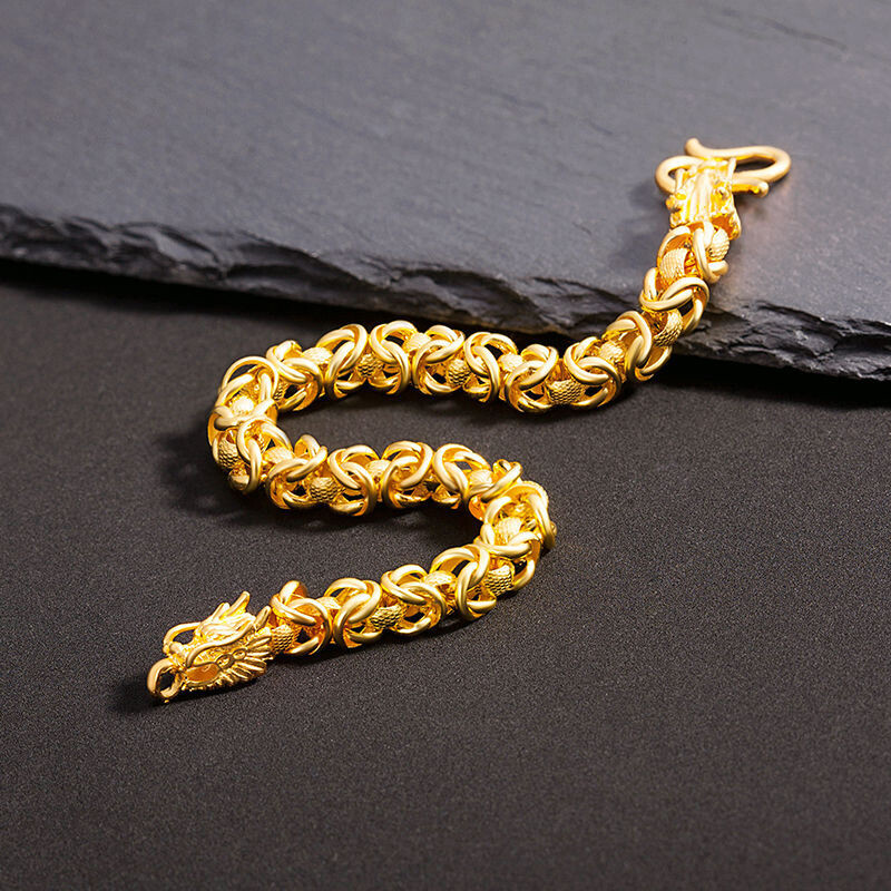 Men's Double Gold Dragon Head Bracelet Male Hand Chain Gift Jewelry S1
