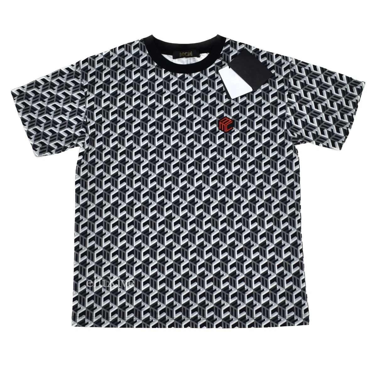 NWT 310 MCM Allover Cubic Monogram Logo Print T Shirt Black Men s