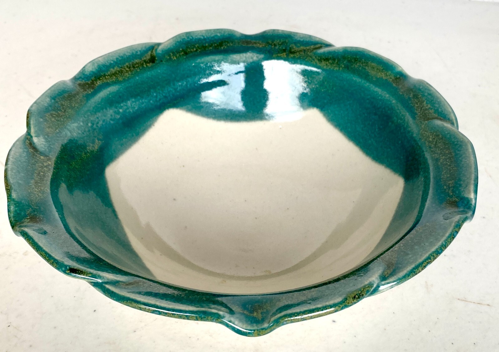 Art Pottery Pair Nesting Bowls by Janet Rodriguez in Green & White, 10+" and 8+"