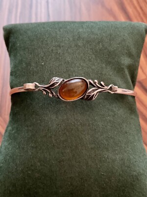 Bracelet unique cabochon - Bracelets - Bijou ambre et argent