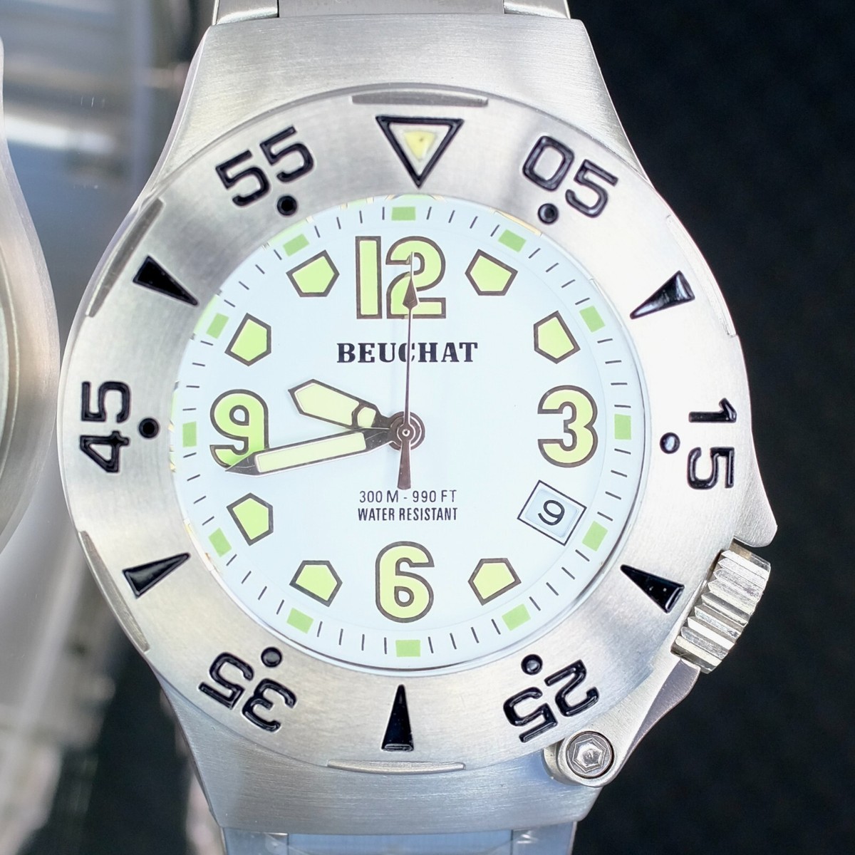 Beuchat X-Life 0505 Divers Mens Watch White Luminous Dial Rotating