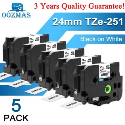 OOZMAS 5PK Label Tape for Brother P-Touch TZ-251 TZe-251 1" 24mm Label Maker PT-D600