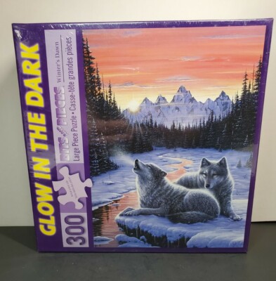 Bits & Pieces 300 Piece ''Winter's Dawn'' Glow In The Dark Wolf Puzzle