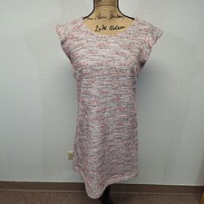 Loft Coral, Pink Boucle Knit Flutter Sleeve Shift Dress Size 6 Sweater Feel