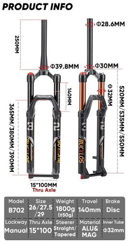 MTB Bicycle Fork 26/27.5/29er 15*100MM Thru Axle 140mm Travel Mountain Bike Fork - Picture 14 of 27