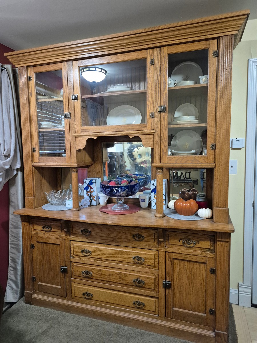 Vintage oak built-in china cabinet/hutch with finished sides, free