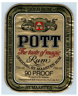 1970's-80's Pott St Maarten Rum American Liquor Label Original S48E