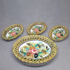 D.A. Castelli Ceramic Lattice Plates Flowers Set of 4 1/12.5" & 3/8.5" Italy