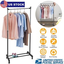 31x57" Garment Rack Rolling Clothing Rack Adjustable Collapsible Portable Black