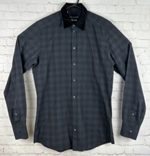 DOLCE & GABBANA Gold Mens Button Dress Shirt Size 15 3/4 Black Plaid Italy 40