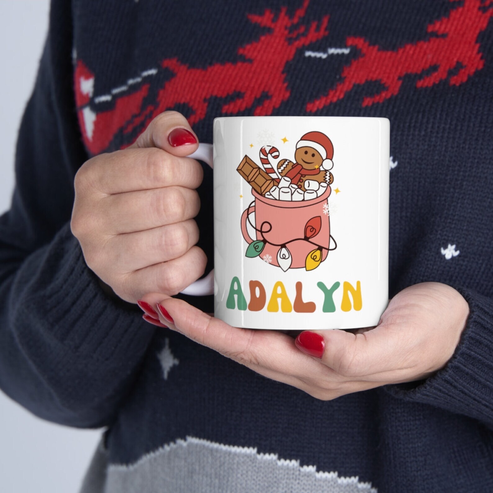 Personalized Kids Hot Chocolate Mug Gingerbread Man Mug North Pole Coworker Gift