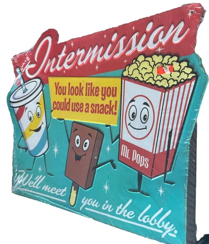 Intermission Vintage-Style Tin Metal Sign For Your Man Cave, Home Theater Sealed