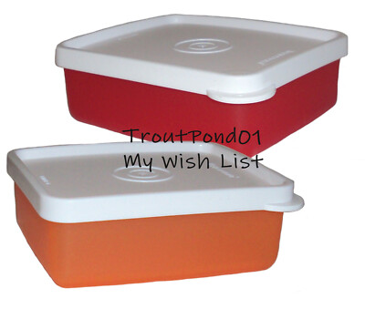 Tupperware Square Away Mini Sandwich Keeper Orange and Red Trinket Box Small Set