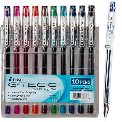 Pilot G-Tec-C4 Ultra Fine 0.4mm Gel Ink Rollerball Pen, Pack of 10