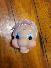 Vintage Old Lady Grandma White Hair Rubber Doll Head NEW IN PACKAGING
