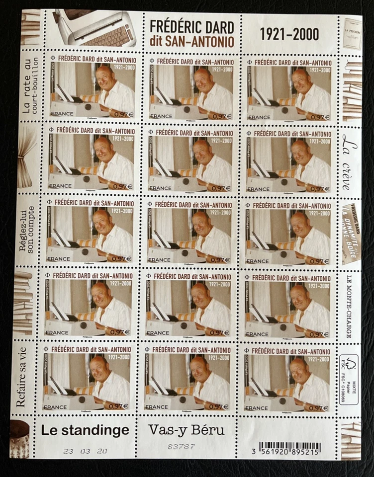 FEUILLET DE FRANCE -Frédéric Dard N°F2 - ANNÉE 2020 - TIMBRES NEUFS **, TB. - Photo 1/1