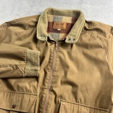 Levis Coat Mens Large Brown Plaid Lined Barn Chore Utility Jacket Zip Up