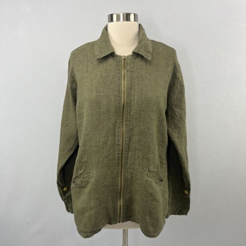 Flax Jeanne Engelhart Green 100% Linen Full Zip Jacket Coastal Boho Minimalist S - Picture 3 of 16