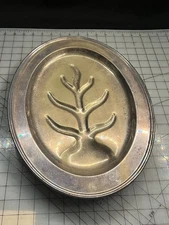 Vintage "Tree of Life" 1960s Silver Plate Oval Meat Footed Platter  ~ 17 x 11.5"