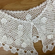 Vintage Hand Knit Crochet Collar   Cream Floral Detachable Collar Ramie Cotton