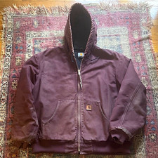 Carhartt Men's XL Regular Burgundy Hooded Insulated Lined Zip Workwear Jacket