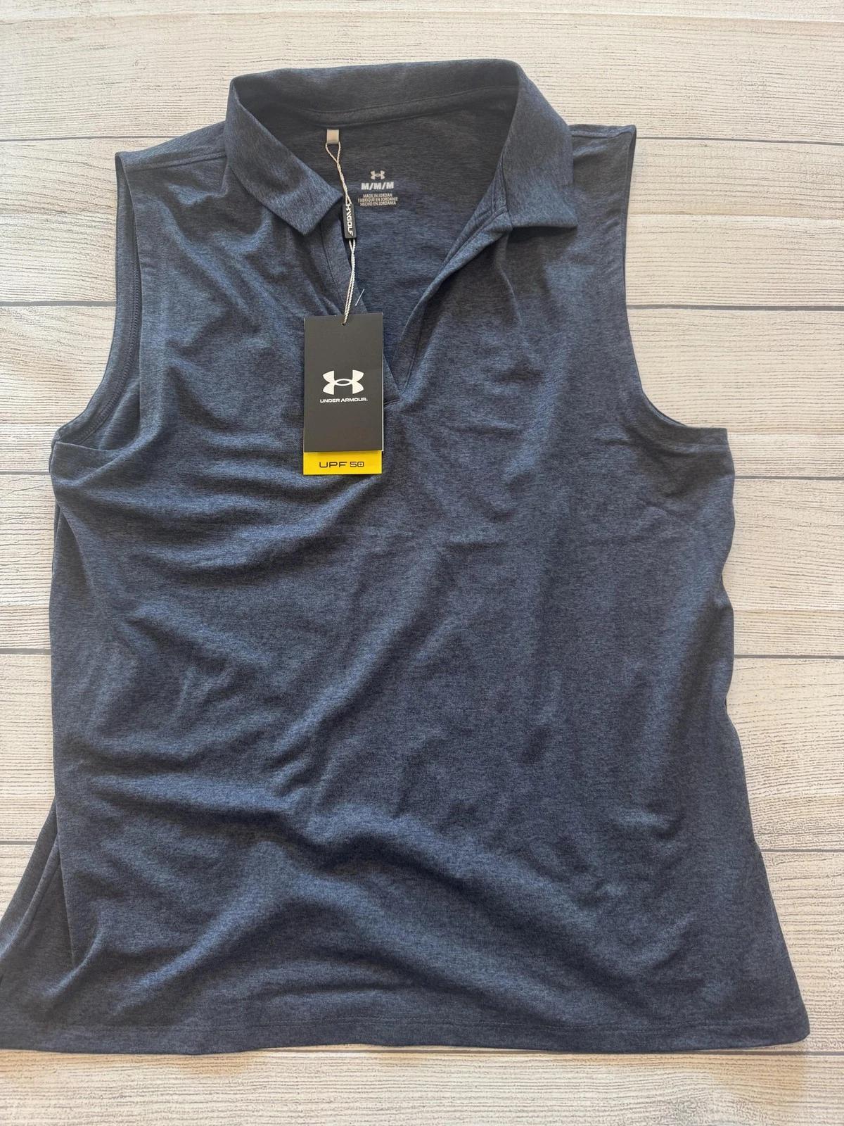 Under Armour Polo Shirt Womens Medium Gray Sleeveless Golf UPF 50 Performance