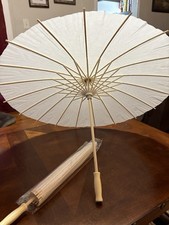 White Paper Parasol Umbrella Set of 2 with Wooden Handle, Women s