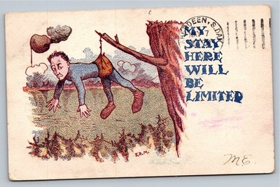 1907 Humorous Postcard Man Hanging Tree Aberdeen S. Dakota F.R.M. Art