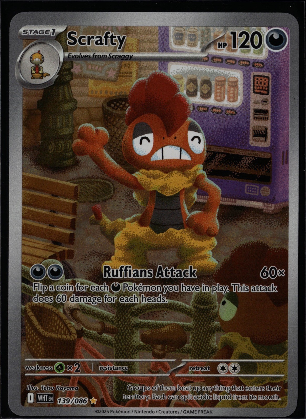 Scrafty 139/086 Illustration Rare White Flare Pokemon Holo Near Mint
