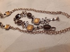 Gold Tone Necklace  Earring Set With Brown and Gold Stones