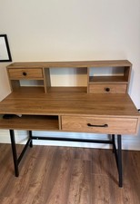 Wood Grain Brown & Black Metal Computer Desk - 3 shelves, 3 drawers