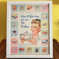 Vintage Pyrex Framed Ad 12' x 15', Reproduction Magazine Advertising