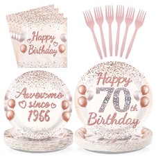 Greencian 96 Pcs Rose Gold 70th Birthday Party Decorations, Serves 24