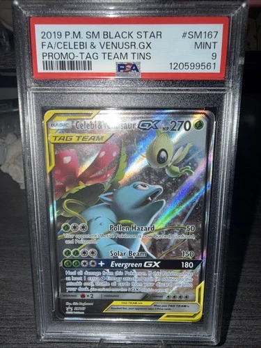 2019 POKEMON SM BLACK STAR PROMO #SM167 FULL ART/CELEBI & VENUSAUR GX PSA 9