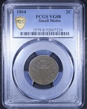 1864 Two Cent Piece (Small Motto) - 2c PCGS VG08 - PCGS Gold Shield