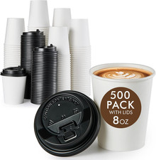 500 Pack 8 OZ Paper Coffee Cups with Lids, Disposable Paper Cups