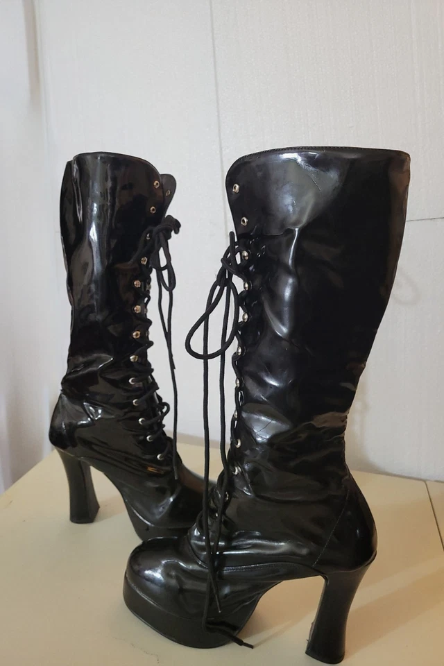 Botas de Colección Y2K Para Mujer Imitación Charol Plataforma Con Cordones Rodilla Gótico Vamp Rave 10 Foto 3 de 4