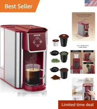 Single Serve Coffee & Tea Brewer - Compact, Fast, 3 Sizes, in Elegant Red