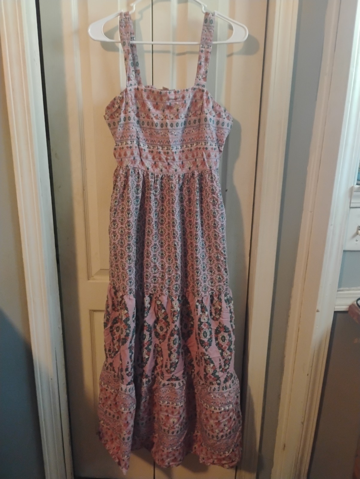 Knox Rose Pink Floral Boho Smocked Tiered Maxi Dress Size M