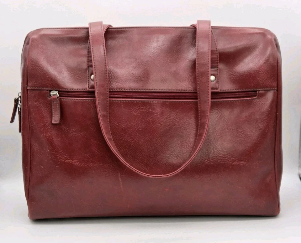 Bolso Mensajero Buxton Borgoña Imitación Cuero Laptop Funda Doble Correas De Colección Años 90 Foto 2 de 4
