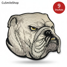 Large Gray Bulldog Head Bold Embroidered Patch Dog Lovers Sports fans 9 Inches