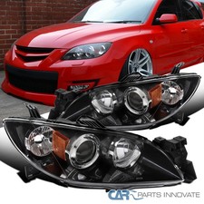 Fits 2004-2009 Mazda 3 4dr Sedan Black Projector Headlights Leftright Assembly